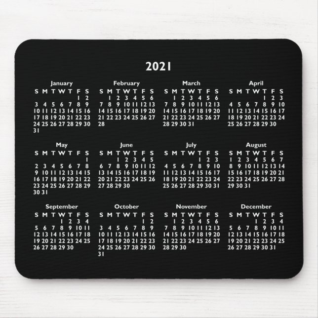 Customizable Black and White 2021 Calendar Mouse Pad (Front)