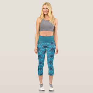 customizable blue bicycle pattern capri leggings