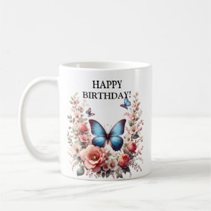 Customizable Blue Butterfly Floral Art-96279 Coffee Mug