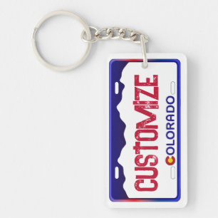 Customizable blue Colorado license plate keychain