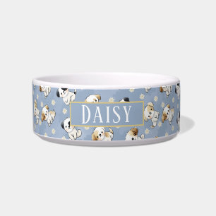 Customizable Blue Puppy and Floral Pattern  Bowl