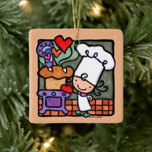 Customizable Bread Baker Baking Oven Square Ceramic Ornament