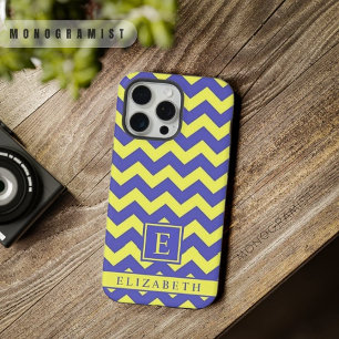 Customizable Bright Yellow Blue Chevron Pattern iPhone 15 Pro Max Case