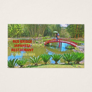 CUSTOMIZABLE BUS.CARD /RED JAPANESE BRIDGE /POND