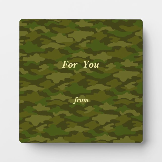 Customizable camouflage khaki photo plaque with te (Front)