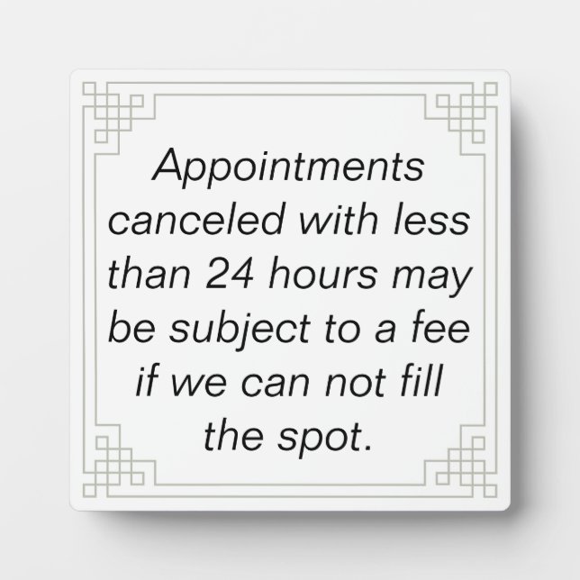Customizable Cancellation notice/policy Plaque (Front)