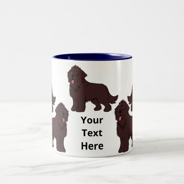 Customizable cartoon brown newfoundland Two-Tone coffee mug (Center)
