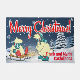 Customizable Christmas Bears Winter Holiday Scene Doormat