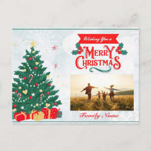 Customizable Christmas Postcard with Tree & Gifts