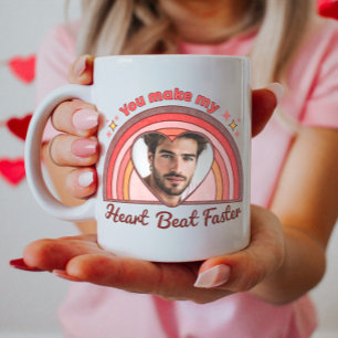 Customizable Couple Mug, Custom Rainbow Heartbeat  Coffee Mug