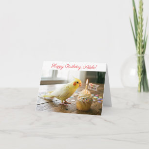Customizable Cute Cockatiel with Cupcake Birthday  Card