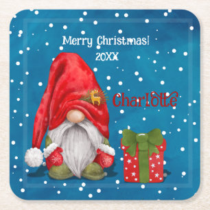Customizable Cute Father Christmas Square Paper Coaster