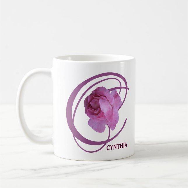 Customizable Cynthia pink rose flowers boho trendy Coffee Mug (Left)