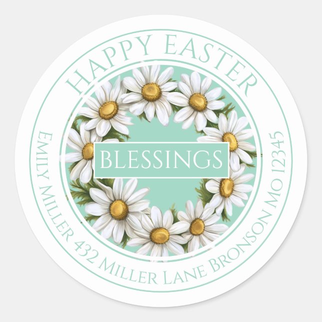 Customizable Daisy Wreath Easter Sticker (Front)