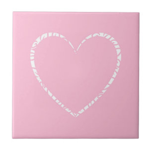 Customizable Decorated Pink Heart Ceramic Tile