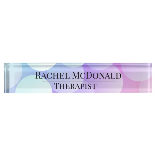 Customizable Desk Name Plate Bubbles Blue Purple (Front)