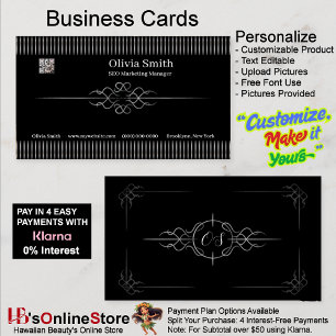 Customizable Editable Elegant Black 2 Business Card