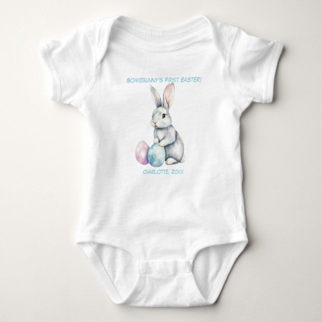 Customizable 🐇Egg-citing Bunny Romper Baby Bodysuit (Front)