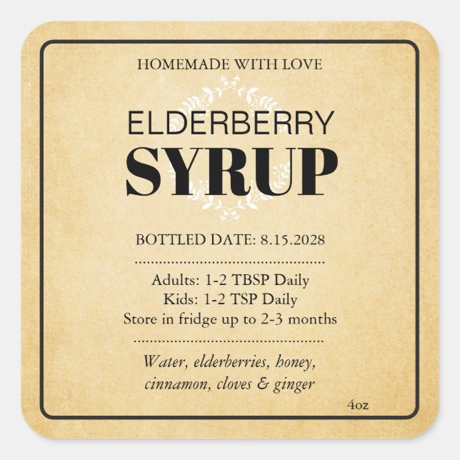 Customizable Elderberry Syrup Label ZEB_04a (Front)