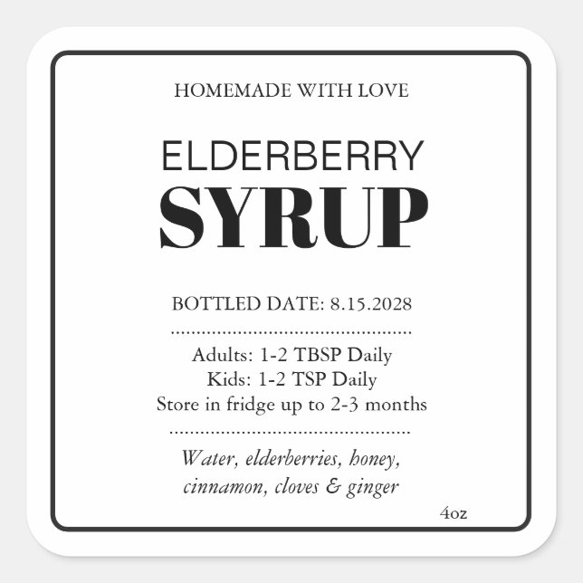 Customizable Elderberry Syrup Label ZEB_04b (Front)