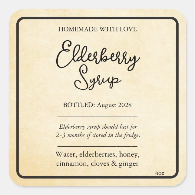 Customizable Elderberry Syrup Label ZEB_05a (Front)