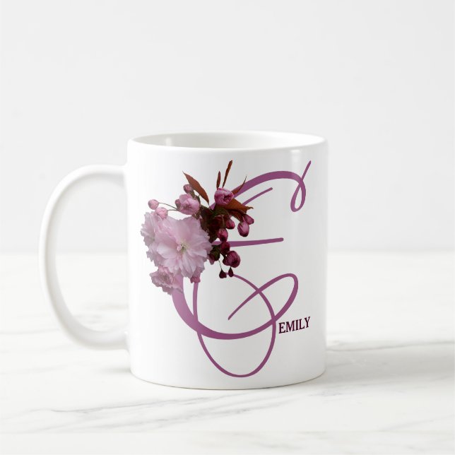 Customizable Emily name cherry blossom floral cute Coffee Mug (Left)
