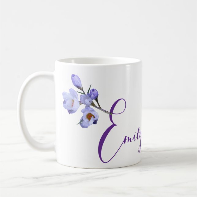 Customizable Emily name pretty blue crocus floral Coffee Mug (Left)
