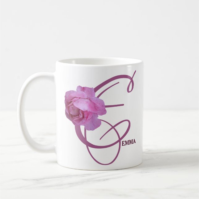 Customizable Emma name pretty pink rose floral fun Coffee Mug (Left)