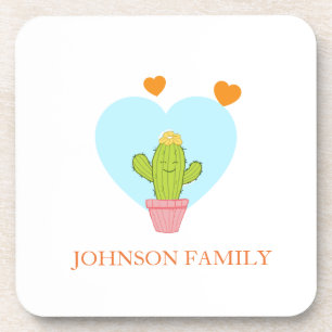 customizable family name little cute  cactus coaster