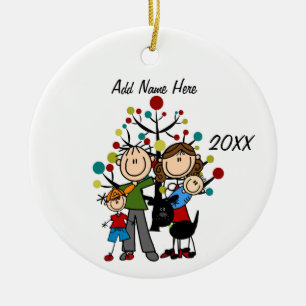 Customizable Family of Four With Dog Ornament