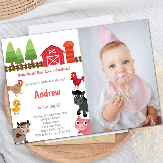 Customizable Farm Party Invitations for Kids (Barnyard birthday invitations with photo)