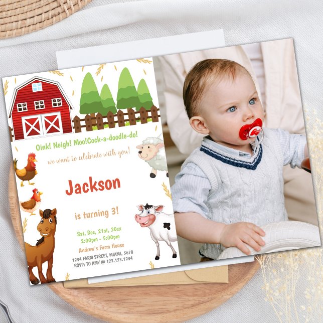 Customizable Farm Party Invitations for Kids (Farm Animals Birthday Invitations with photo)