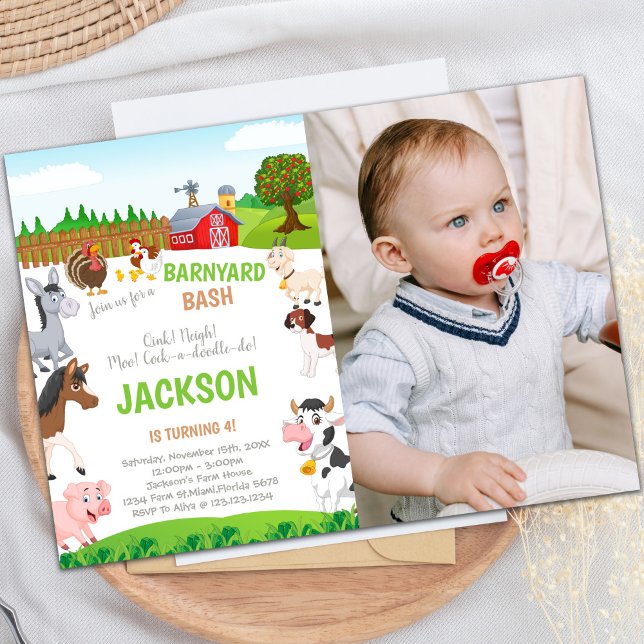 Customizable Farm Party Invitations for Kids (Farm Birthday Invitations with photo)
