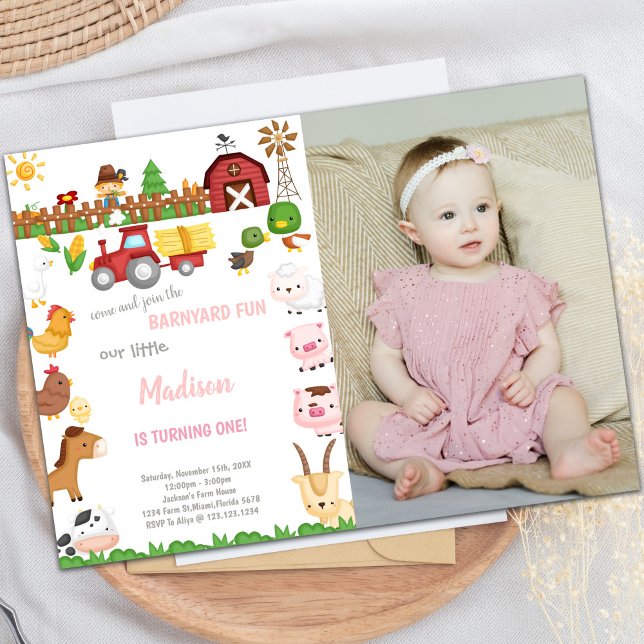 Customizable Farm Party Invitations for Kids (Barnyard birthday invitations with photo)