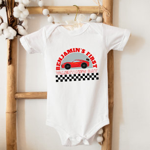Customizable First Valentine's Day Gift Racing Car Baby Bodysuit