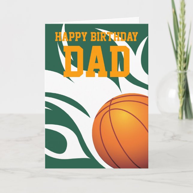 Customizable Flaming Basketball Green and White Card (Front)