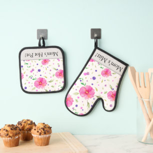 Customizable Floral Oven Mitt & Pot Holder Set