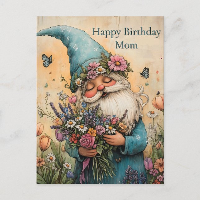 Customizable Flower Gnome Illustration Postcard (Front)