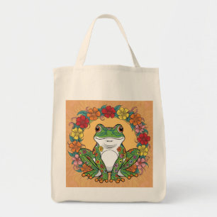 Customizable Frog Flower Power Tote Bag