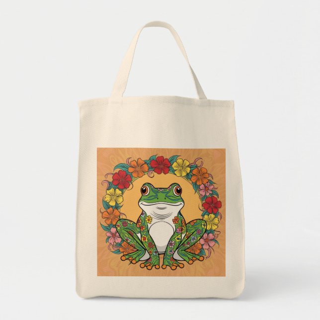 Customizable Frog Flower Power Tote Bag (Front)