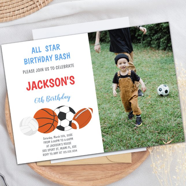 Customizable Fun Party Invitations for Kids (Birthday Sports Invitations with photo)