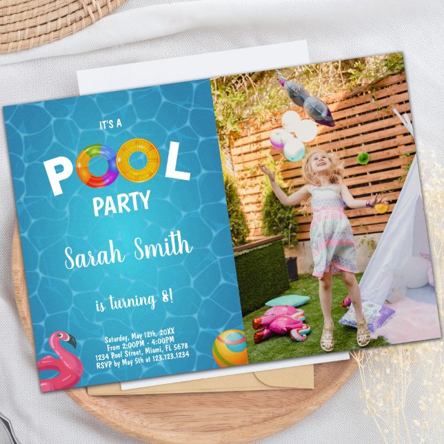 Customizable Fun Pool Party Invitations for Kids (Water Flamingo Pool Birthday Invitations photo)