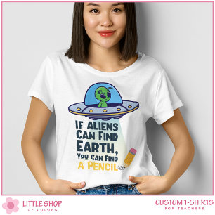Customizable Funny Alien in Flying Saucer Teacher T-Shirt
