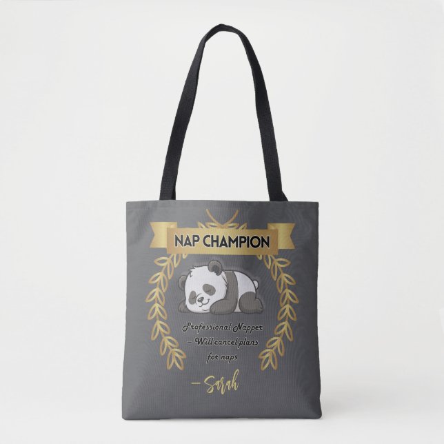 Customizable Funny Panda Nap Champion Tote Bag (Front)