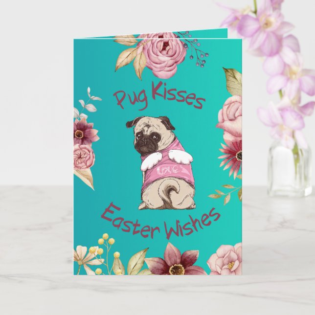 Customizable Funny Pug Easter Greeting Card (Orchid)