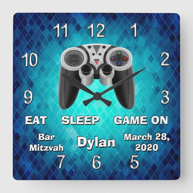 Customizable Gamer Gifts, Cool Bar Mitzvah Gifts Square Wall Clock (Front)