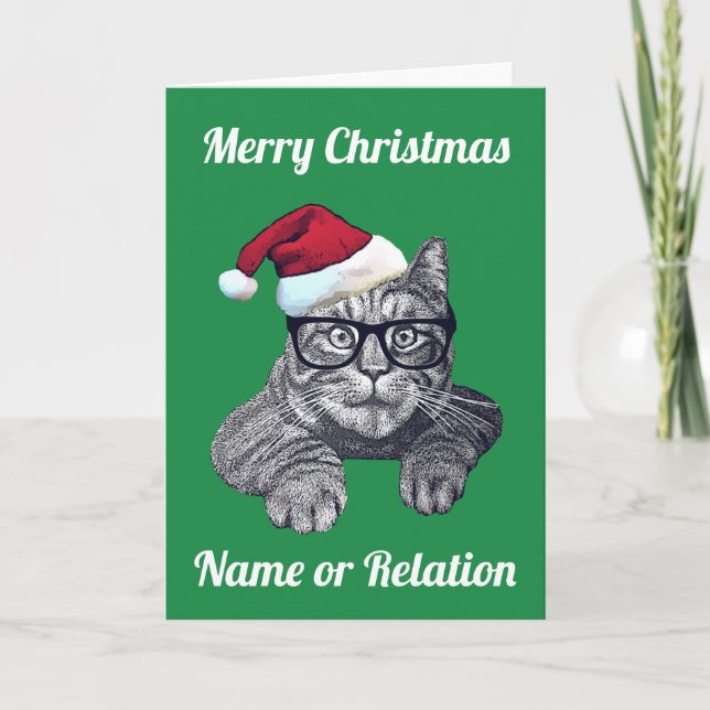 Customizable Geek Cat Christmas Card (Front)