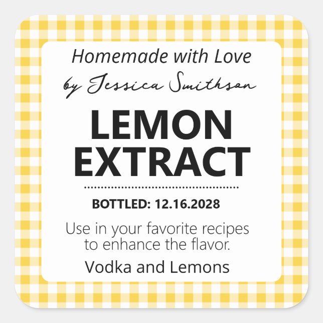 Customizable Gingham Extract Label - Yellow (Front)