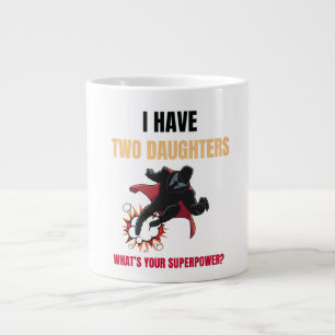 Customizable Girls Dad Two Daughters Superhero  Large Coffee Mug