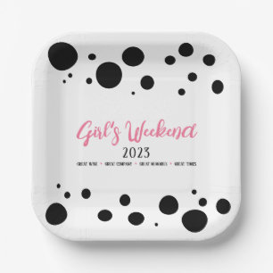 Customizable Girl's Weekend Pink Dotted Paper Plate